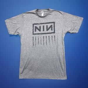 NIN Nine Inch Nails Rock Band Logo Gray T Shirt Size S/M